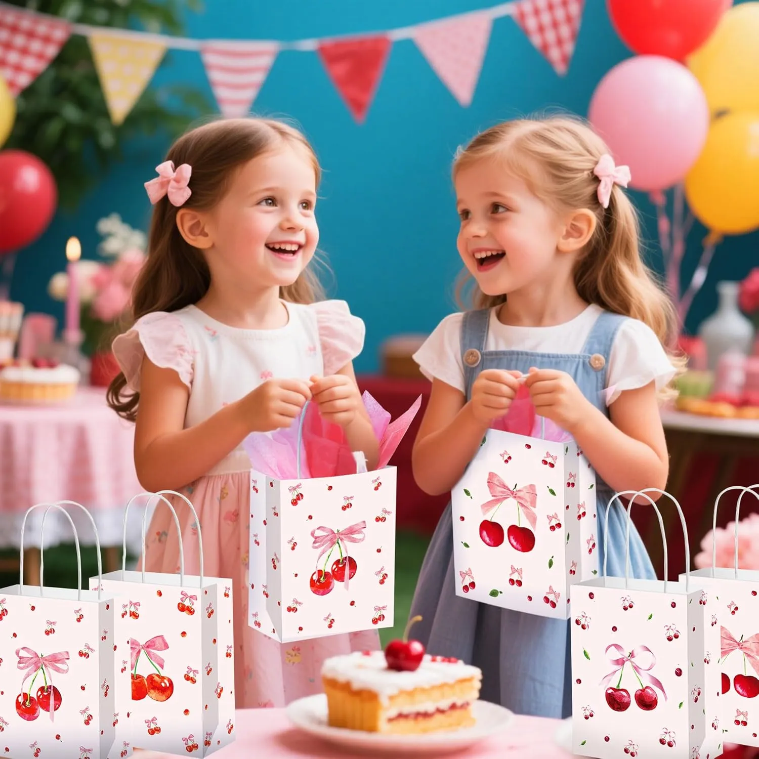12 PCS Cherry Party Favor Gift Bags with Handles Shes Cherry On the Top Party Treat Candy Bag Boxes Coquette Bows Themed for Bridal Baby Shower Birthday