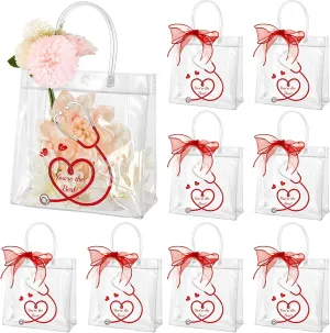 12 Pcs Nurse Week Gift Bags Bulk 7.8×7.8×3.15 in PVC Thank You Nurse Appreciation Gift Bags with Handle 2025 Nursing Gifts Bag Wedding for RN CNA Graduation Doctor Medical Hospital Party Supplies