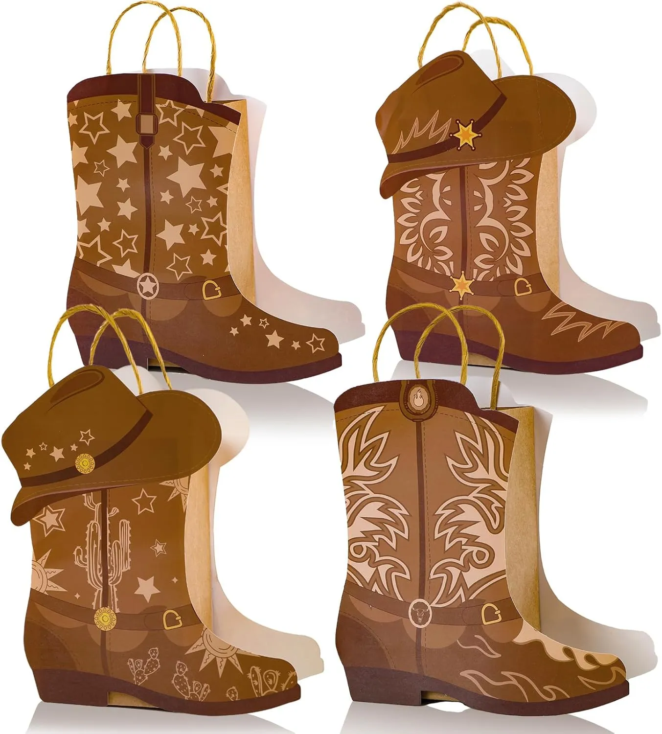 12Pcs Cowboy Boots Paper Bags Western Theme Party Decorations Favors Wild West Kraft Gift Bag with Handles Rodeo Cowgirl Boot Hat Goodie Bag for Cowboy Birthday Bachelorette Baby Shower Party Supplies
