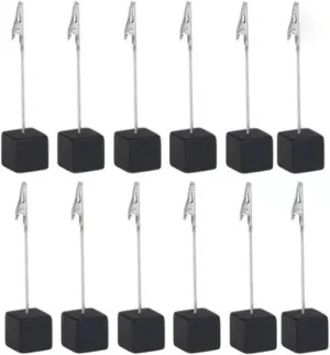 12Pcs Table Number Holder, Memo Clips Holder with Clipa and Cube Base, Photo Clip Stand for Displaying Number Cards Name Cards Photos