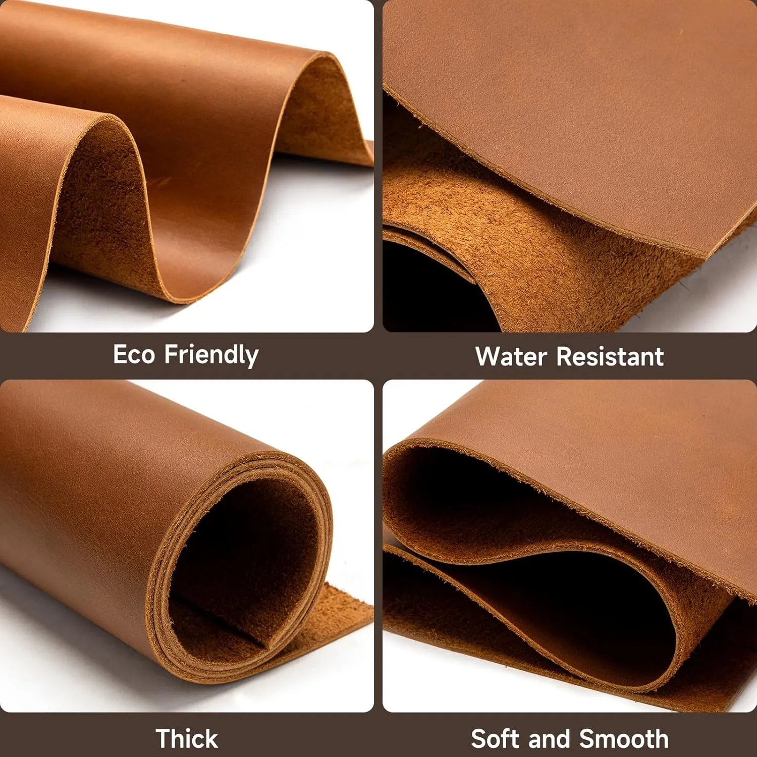 12''X24'' Genuine Leather Sheets - Tooling Leather Fabric Pieces for Crafts, Full Grain Leather Hide Material(Brown, 2mm Thick)