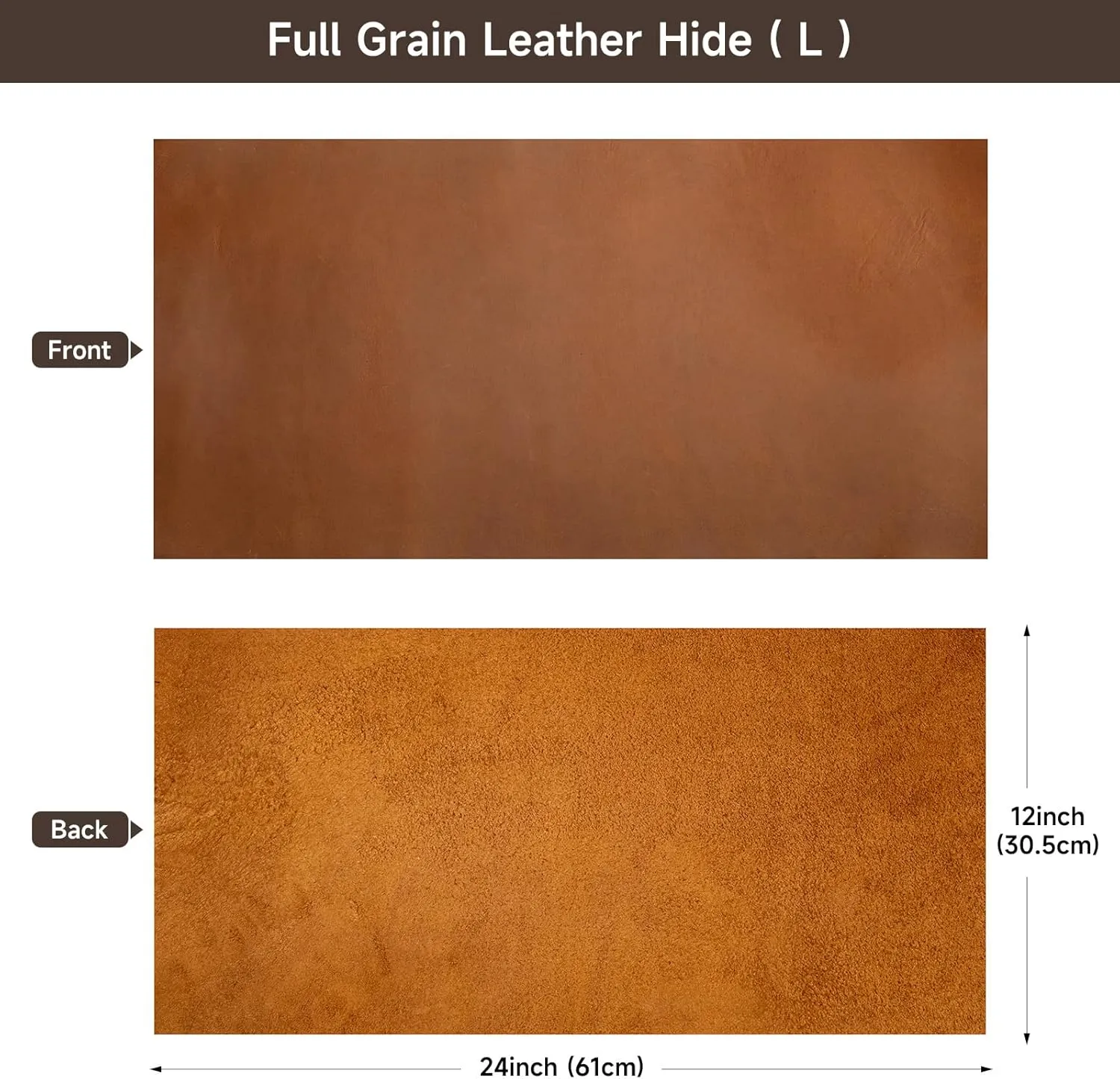 12''X24'' Genuine Leather Sheets - Tooling Leather Fabric Pieces for Crafts, Full Grain Leather Hide Material(Brown, 2mm Thick)