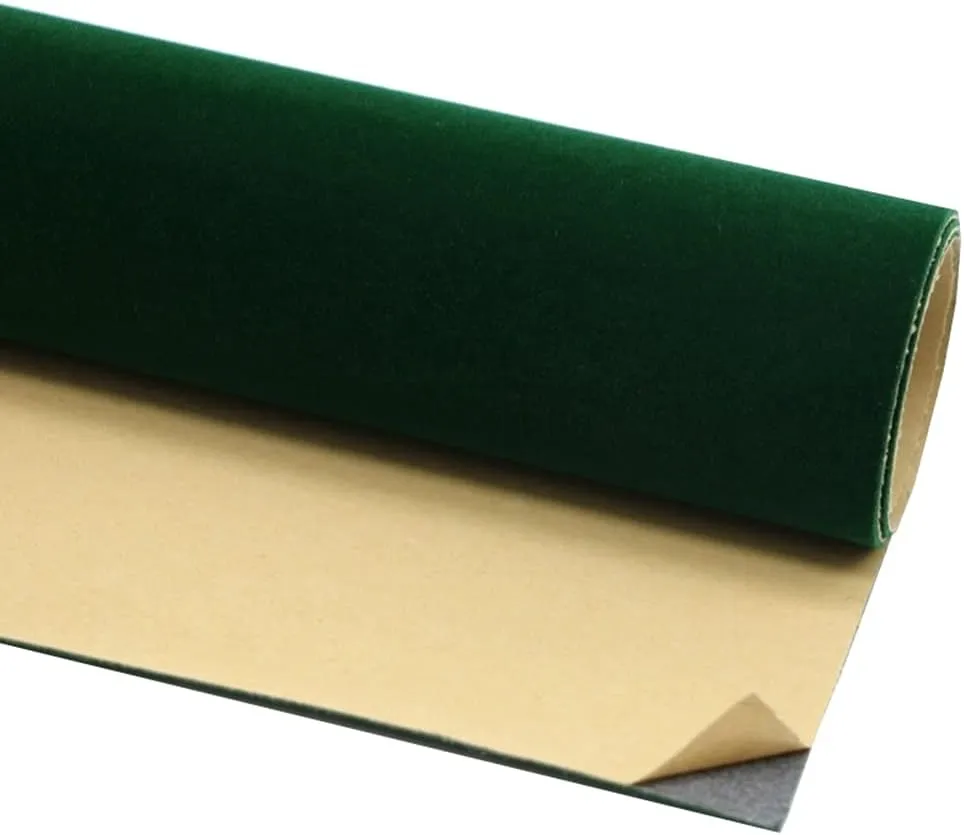 14.5"x78.7" Self Adhesive Velvet Drawer Liner Roll Felt Fabric Velvet Flocking Liner for Jewelry Drawer Box Shelf Crafts (Green)