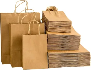 150pcs Brown Kraft Paper Bags with Handles - Mixed Size Gift Bags, Perfect for Business, Shopping, Retail, Party, Favor, Merchandise