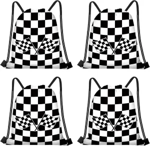 16 PCS Checkered Racing Gift Bags Race Car Party Favors Bag Black and White Drawstring String Bag Backpack Gift Candy Treat Goody Bags for Race Car Themed Birthday Party Supplies