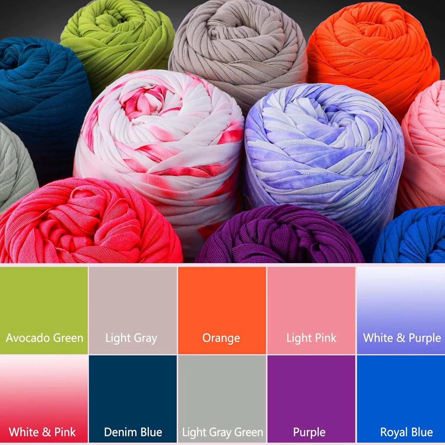 2 Pack T-Shirt Yarn Crochet Yarn for Beginner Crochet Bags/Basket/Coaster,Tshirt Yarn 400g/144yds High Elastic Thick Yarn Polyester Fabric（Denim Blue）