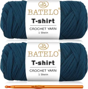 2 Pack T-Shirt Yarn Crochet Yarn for Beginner Crochet Bags/Basket/Coaster,Tshirt Yarn 400g/144yds High Elastic Thick Yarn Polyester Fabric（Denim Blue）