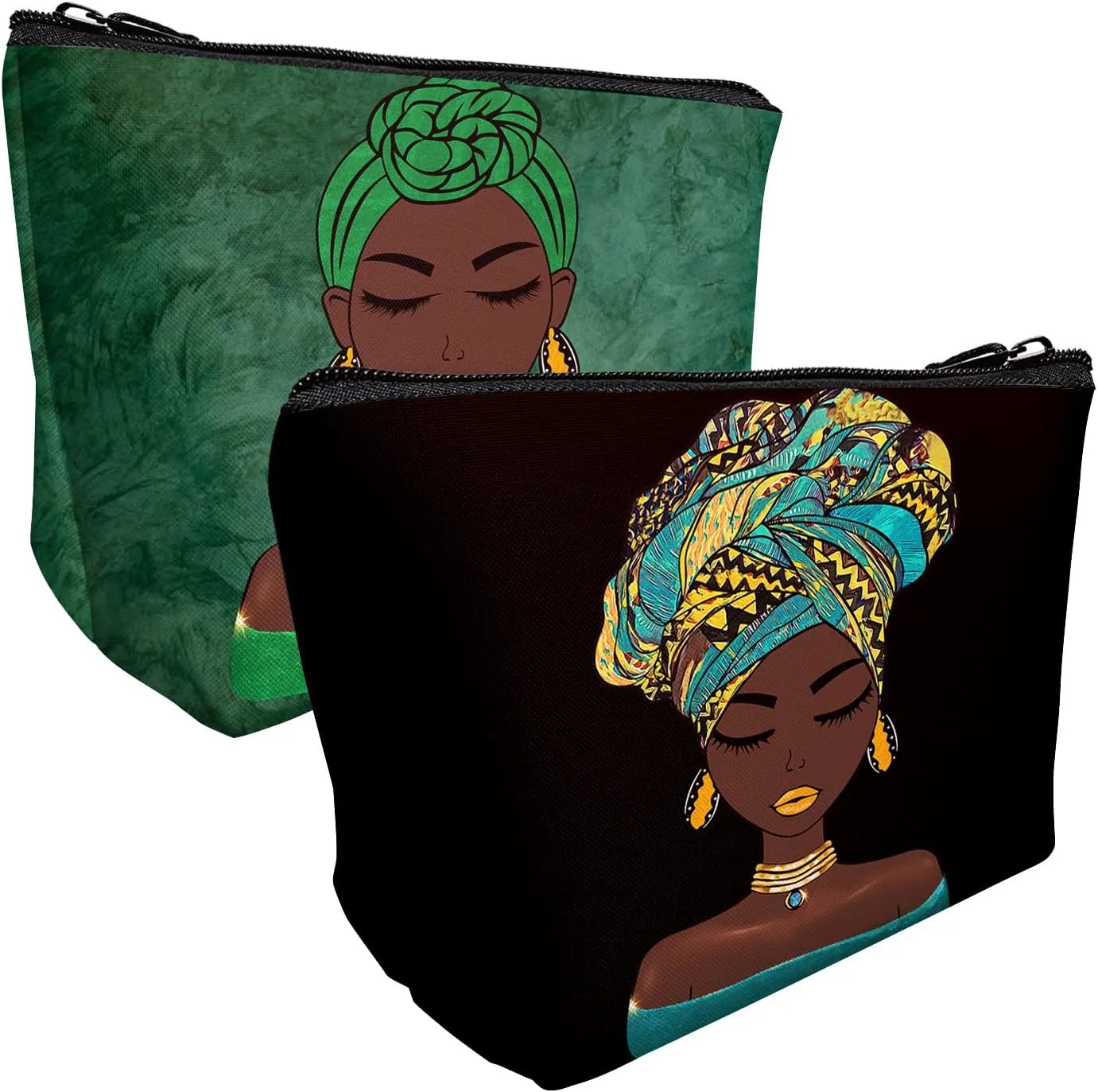 2 Pcs Travel Makeup Bag African American Print Small Cosmetic Bags for Black Natural Afro Women Portable Storage Organizer for Purse Everyday Use