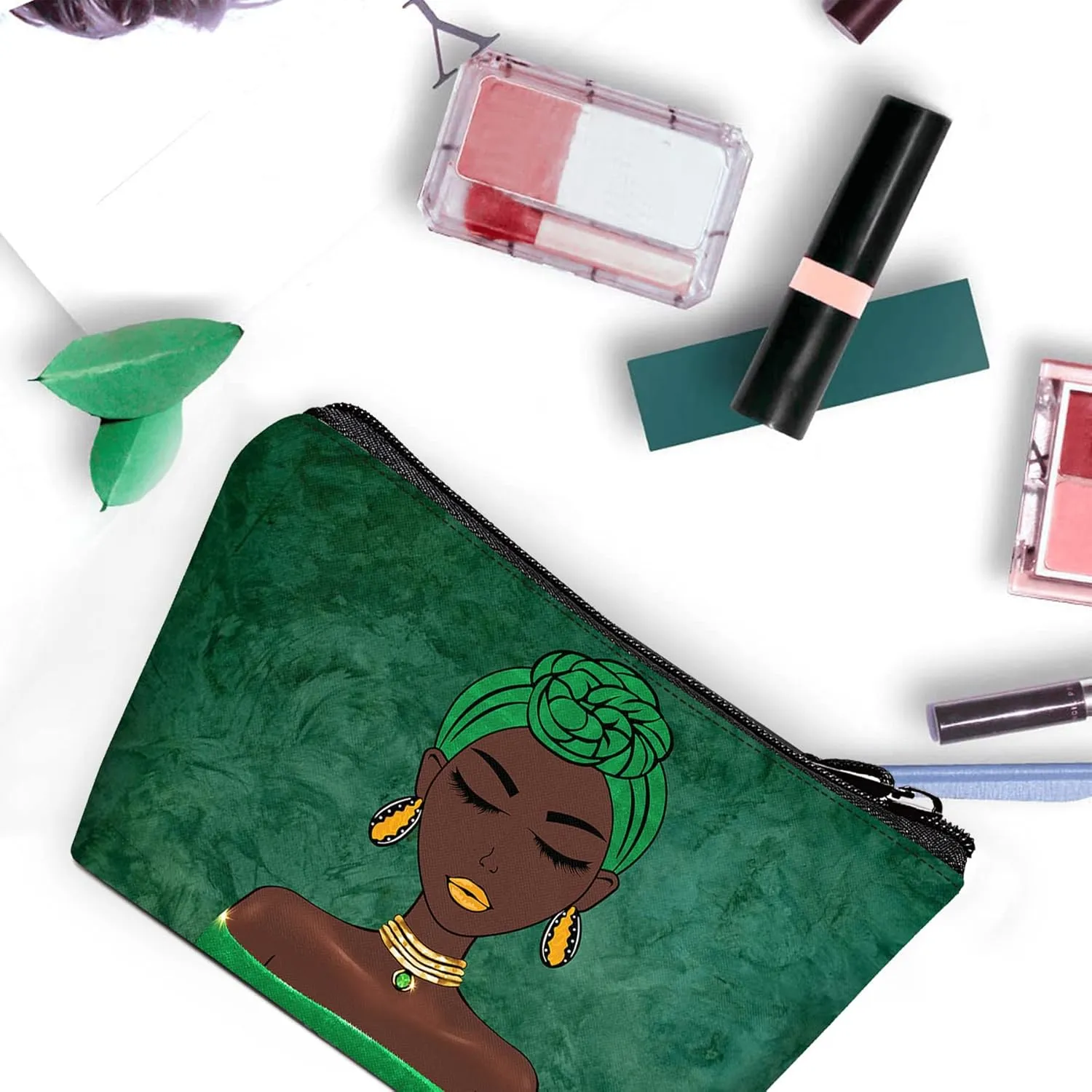 2 Pcs Travel Makeup Bag African American Print Small Cosmetic Bags for Black Natural Afro Women Portable Storage Organizer for Purse Everyday Use