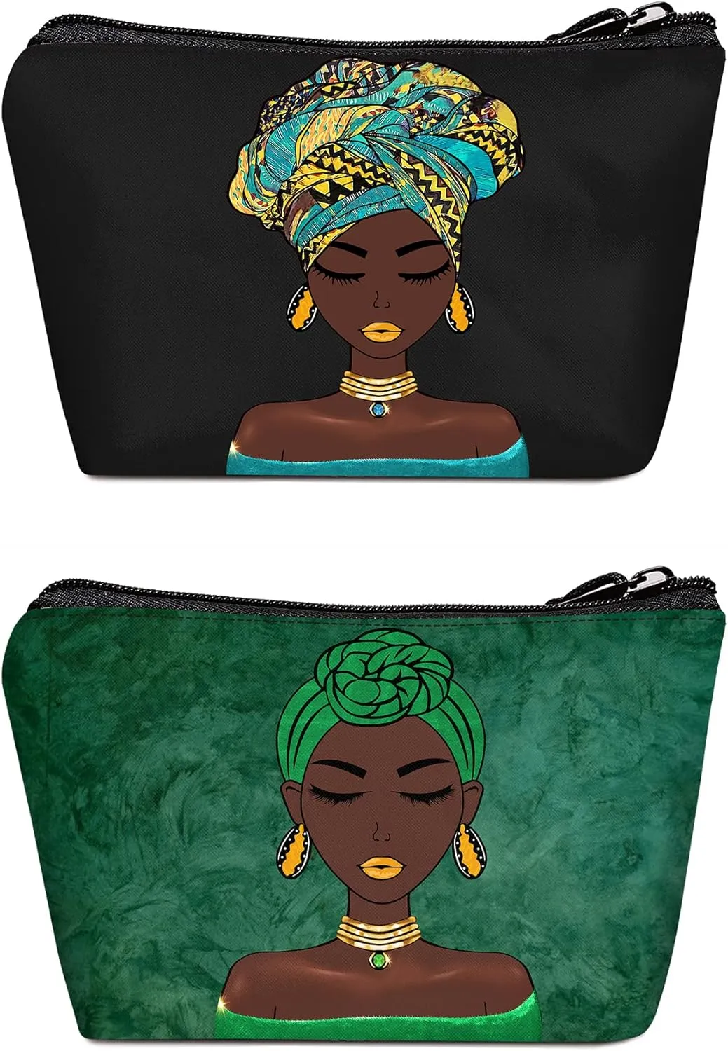 2 Pcs Travel Makeup Bag African American Print Small Cosmetic Bags for Black Natural Afro Women Portable Storage Organizer for Purse Everyday Use