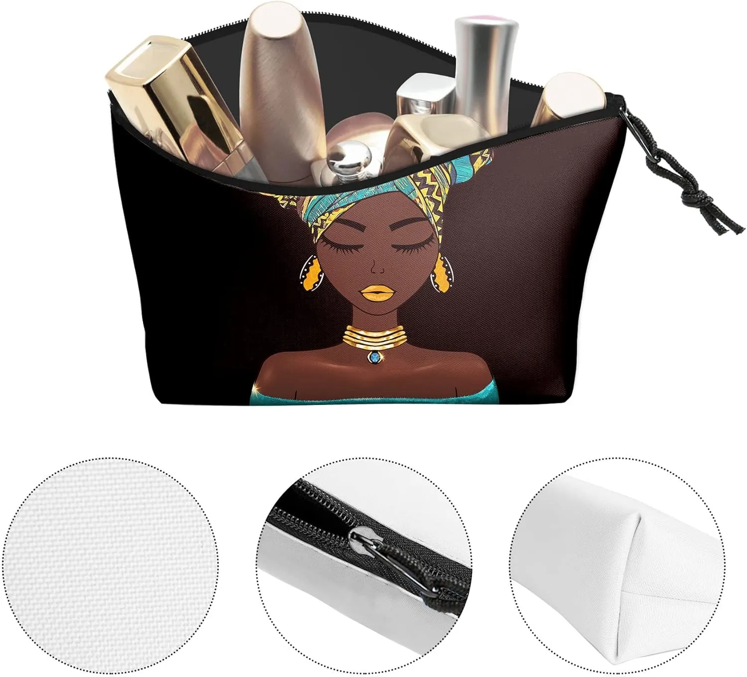2 Pcs Travel Makeup Bag African American Print Small Cosmetic Bags for Black Natural Afro Women Portable Storage Organizer for Purse Everyday Use