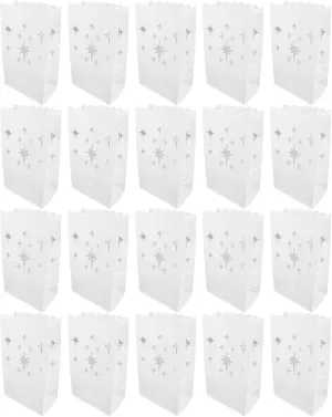 20 Pcs White Luminary Bags, Flame Resistant Candle Bags Stars Design Luminaries for Wedding, Party, Halloween, Thanksgiving, Christmas
