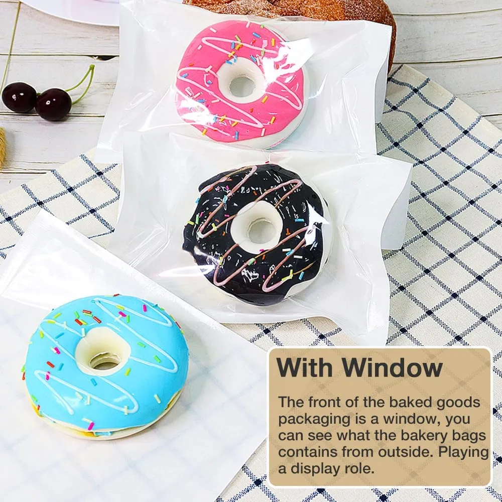 200 Pcs Bakery Bags with Window, 7.1 x 7.5 Inches Paper Donut Bags To Go, Sandwich Paper Bags for Baked Goods, Cookies, Treats, Candies, Sandwiches (White)