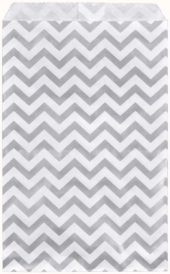 200 pcs Chevron Paper Gift Bags Shopping Sales Tote Bags 6" x 9" Shimmering Silver with Caddy Bay Collection Microfiber Cleaning Cloth