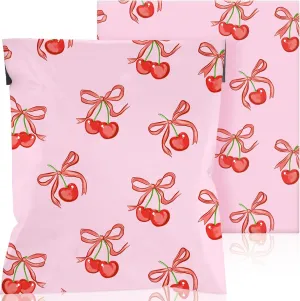 200 Pcs Pink Bow Poly Mailer 10x13 in Designer Shipping Mailers Heavy Duty Waterproof Self Adhesive Shipping Bags for Large Mailing Envelopes Bulk Tear Resistant Packaging(Cherry)