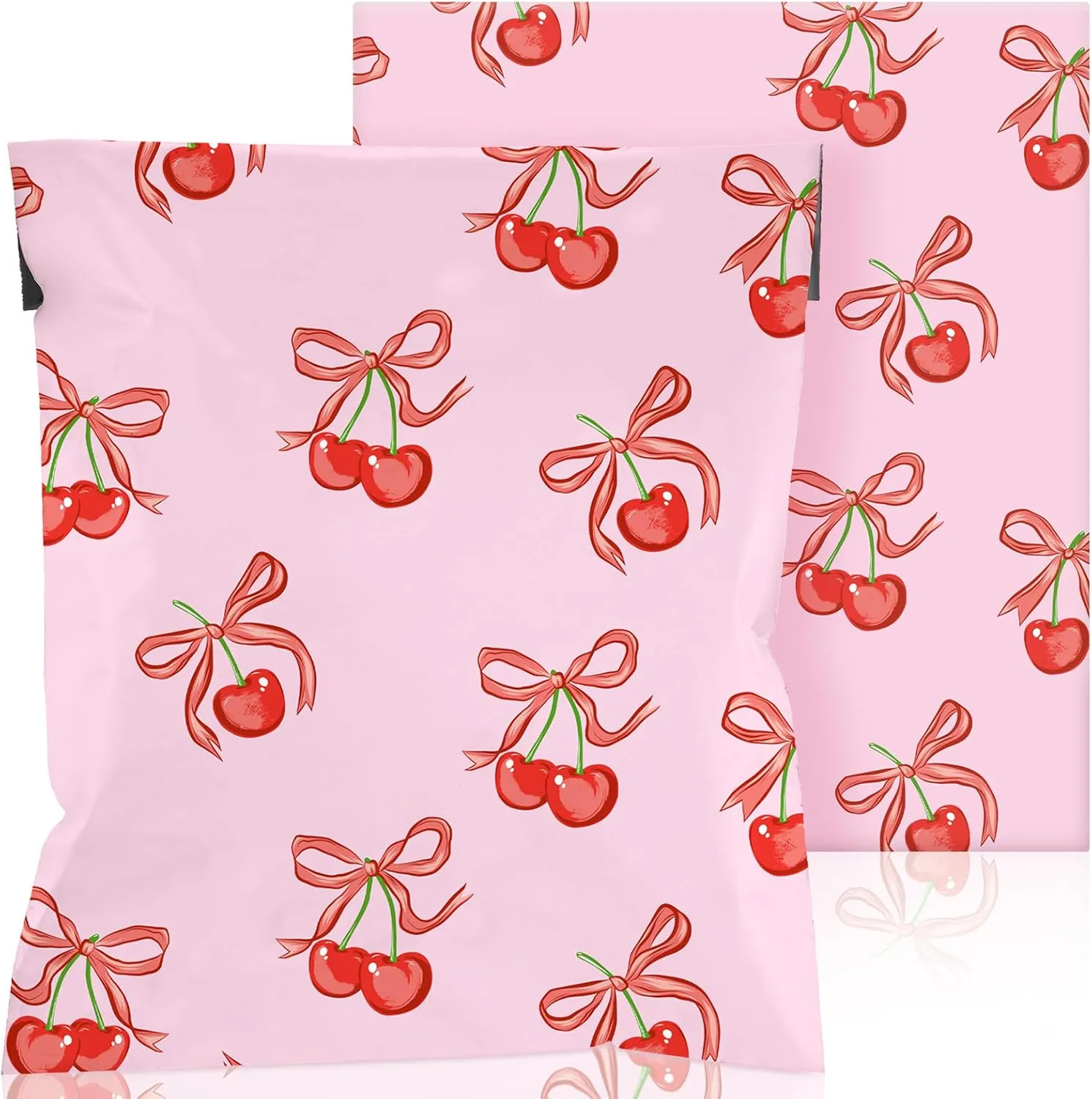 200 Pcs Pink Bow Poly Mailer 10x13 in Designer Shipping Mailers Heavy Duty Waterproof Self Adhesive Shipping Bags for Large Mailing Envelopes Bulk Tear Resistant Packaging(Cherry)