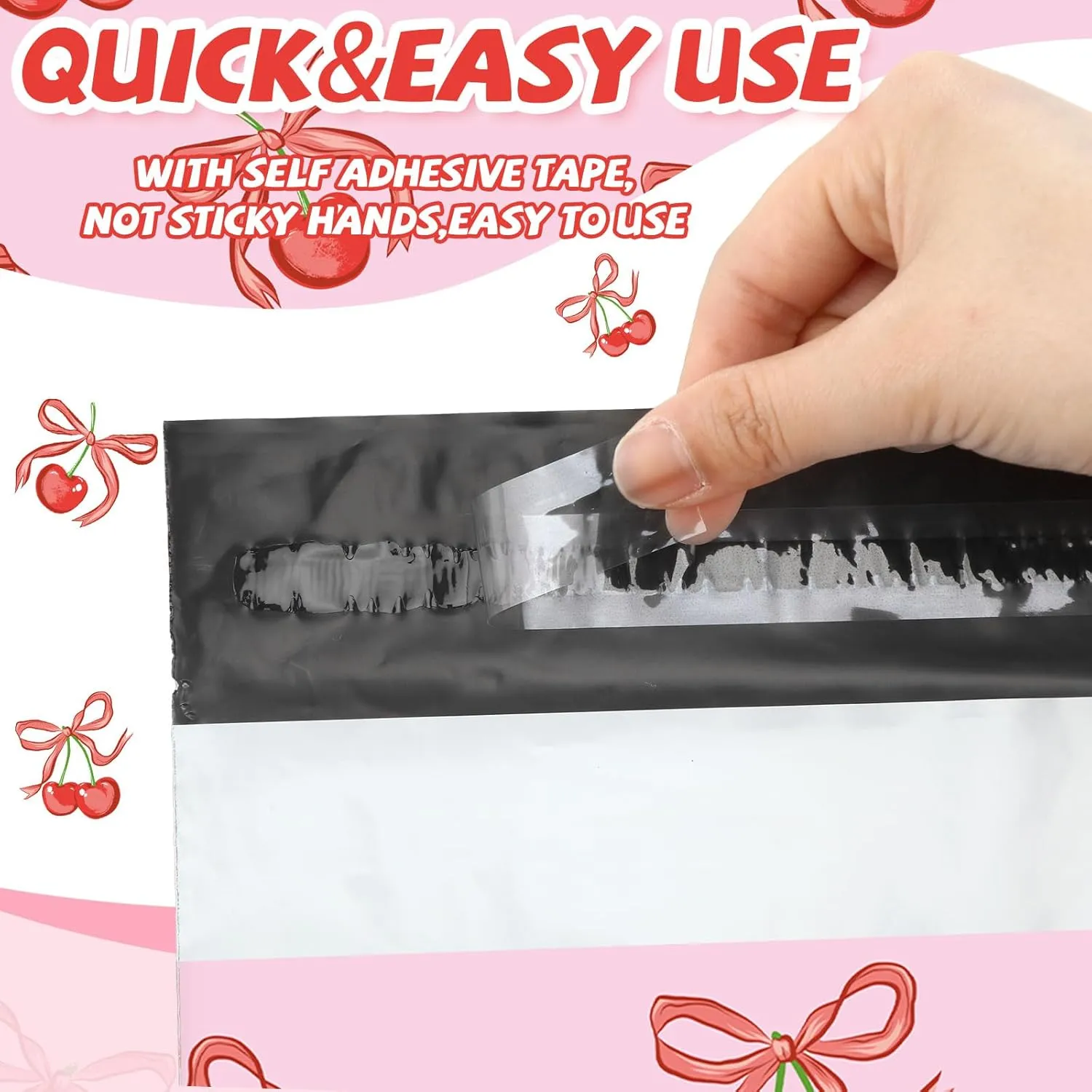 200 Pcs Pink Bow Poly Mailer 10x13 in Designer Shipping Mailers Heavy Duty Waterproof Self Adhesive Shipping Bags for Large Mailing Envelopes Bulk Tear Resistant Packaging(Cherry)