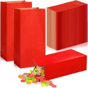 200 Pcs Small Paper Bags, 1 lb Mini Paper Treat, Kraft Lunch Bags 6.7 x 3.54 x 2.36 for Christmas Wedding Favor Grocery Candy Cookie Sandwich Popcorn Bread Snack(Red)