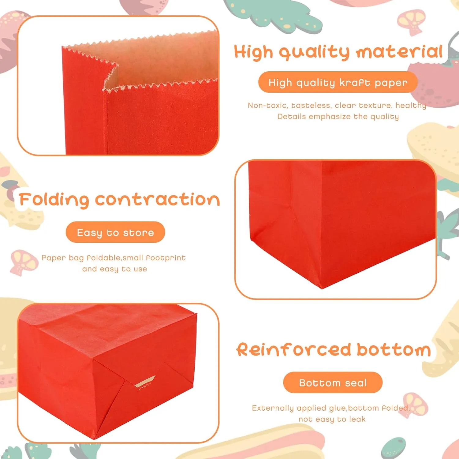 200 Pcs Small Paper Bags, 1 lb Mini Paper Treat, Kraft Lunch Bags 6.7 x 3.54 x 2.36 for Christmas Wedding Favor Grocery Candy Cookie Sandwich Popcorn Bread Snack(Red)