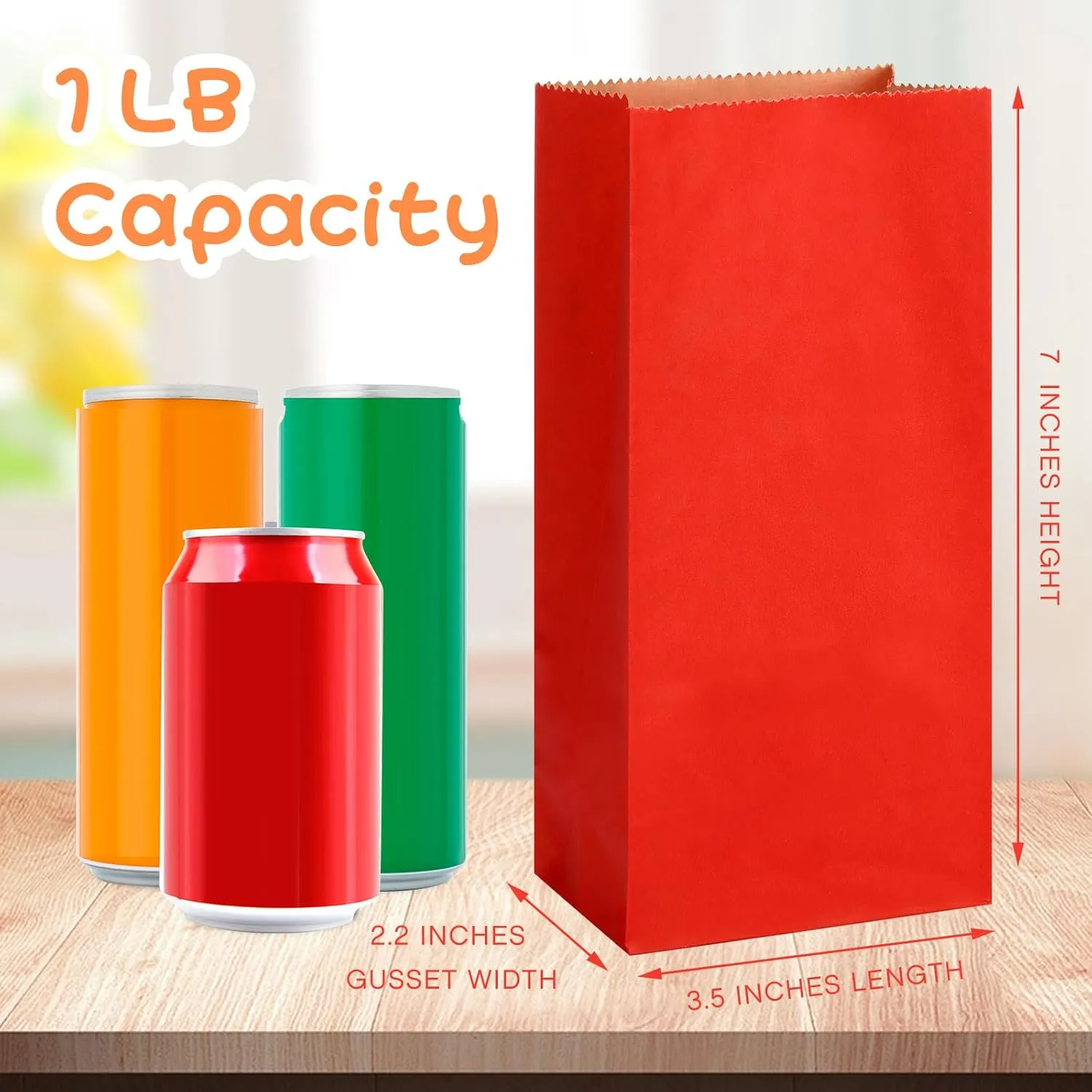 200 Pcs Small Paper Bags, 1 lb Mini Paper Treat, Kraft Lunch Bags 6.7 x 3.54 x 2.36 for Christmas Wedding Favor Grocery Candy Cookie Sandwich Popcorn Bread Snack(Red)