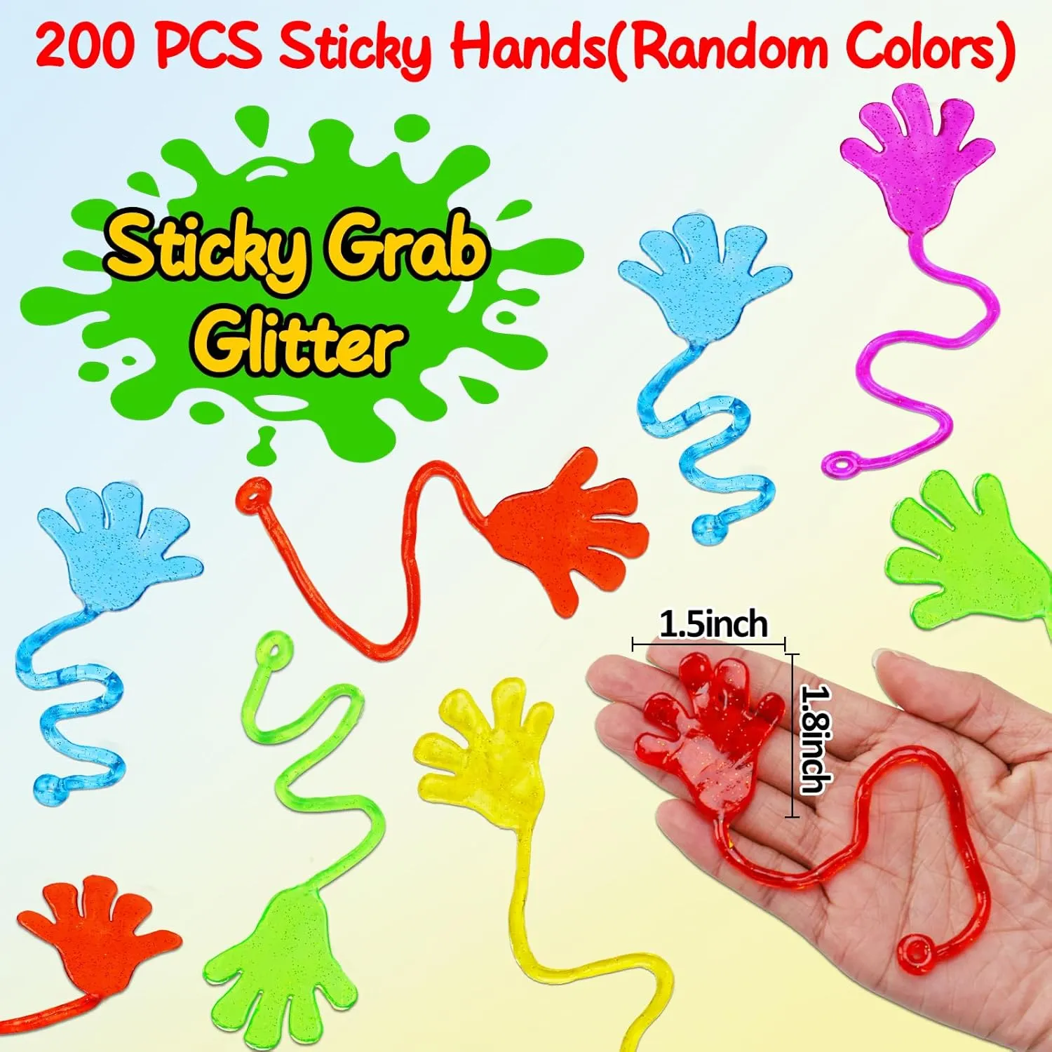 200PCS Glitter Sticky Hand Party Favors for Kids Birthday Supplies Goodie Bag Stuffers Classroom Treasure Box Carnival Prizes Bulk Goody Treat Gift Trinkets Stuff Pinata Fillers Mini Stretchy Toys