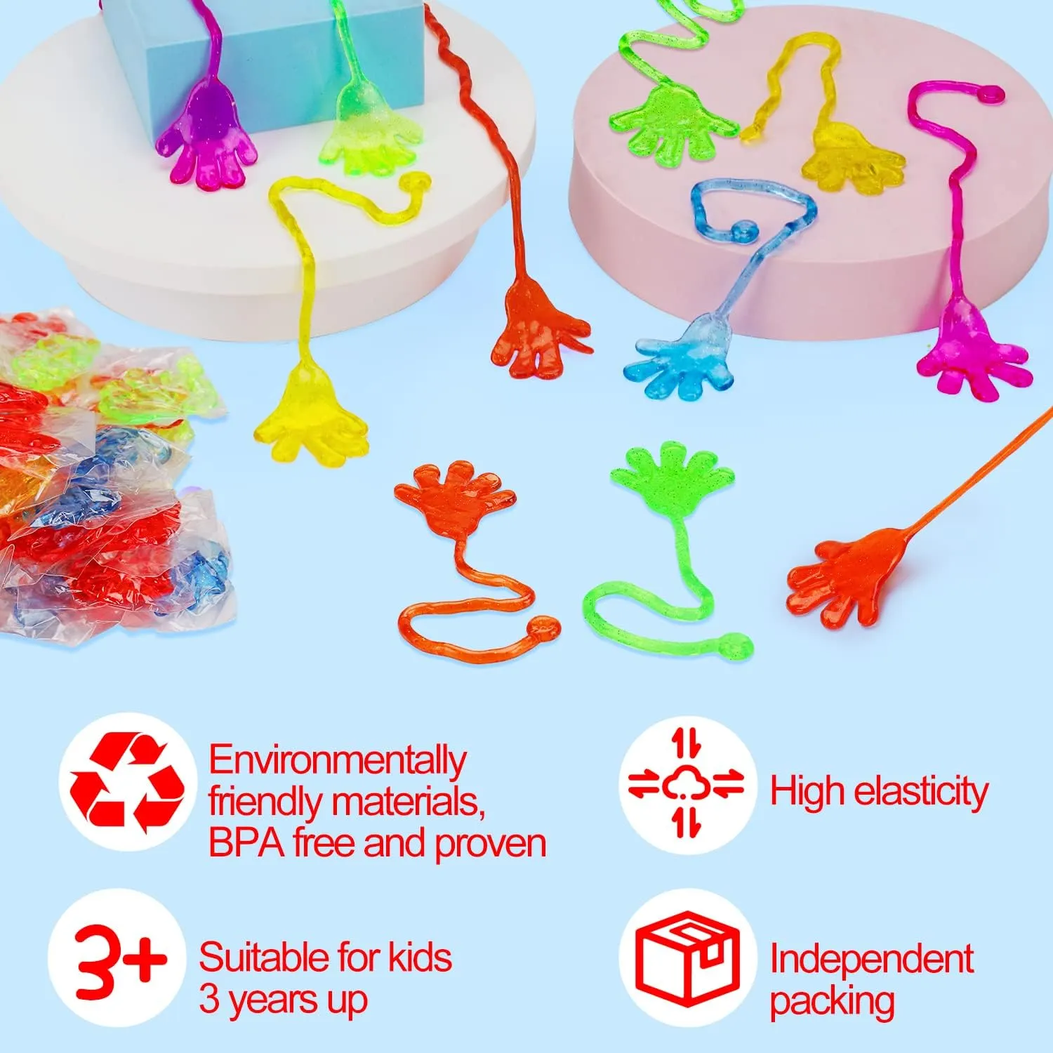 200PCS Glitter Sticky Hand Party Favors for Kids Birthday Supplies Goodie Bag Stuffers Classroom Treasure Box Carnival Prizes Bulk Goody Treat Gift Trinkets Stuff Pinata Fillers Mini Stretchy Toys