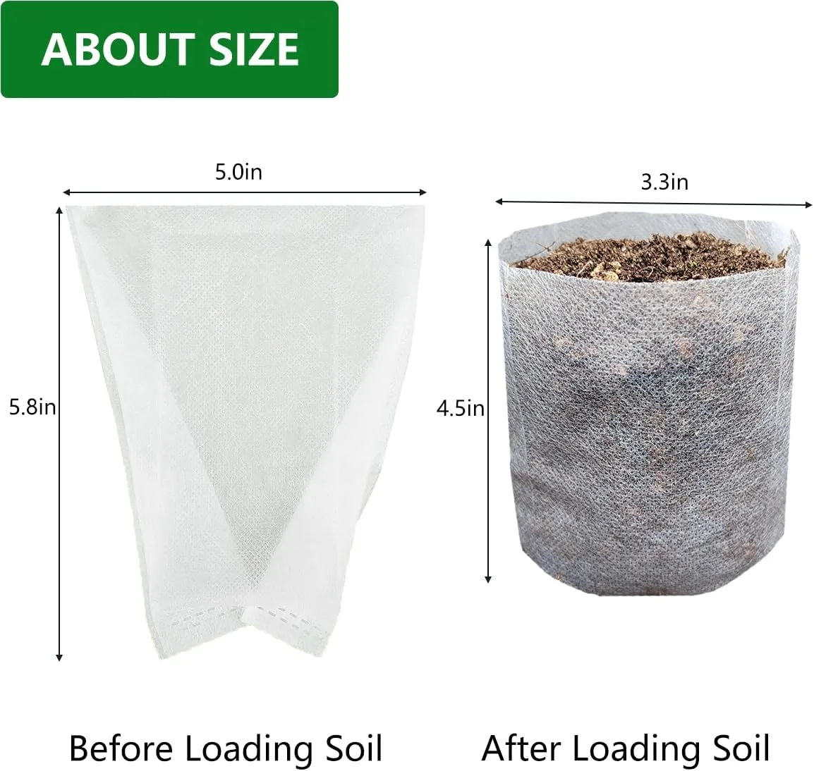 200Pcs Nursery Growing Bags，5.8"x5"nonwoven Fabric Seedlings Grow Bag for Plants，Fabric Plant pots,Potato, Flower, Tomato Solid Seed Starter Bags