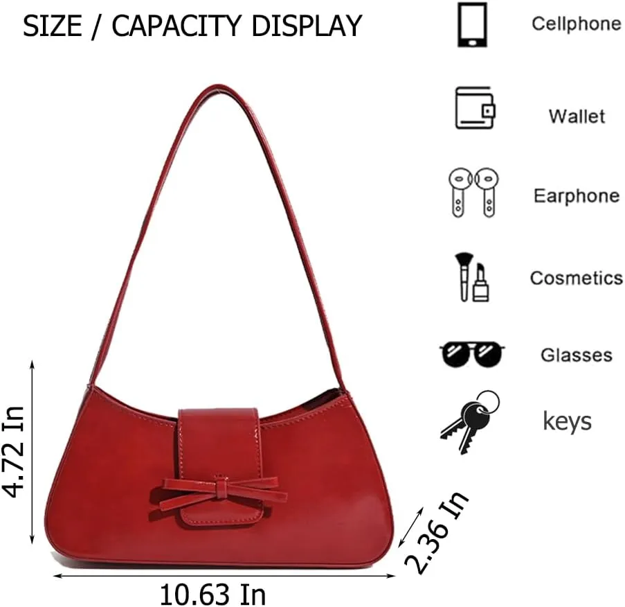 2025 Shoulder Bags for Women Small Y2K Purse Hobo Bags Vegan Leather Handbag Clutch Purse With Bow