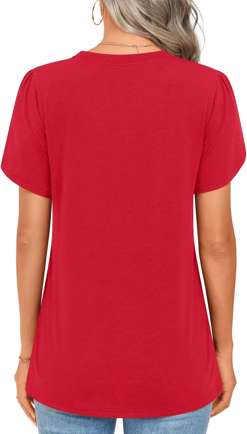 2025 Womens Tops Summer Casual Tunic Short Sleeve Dressy Blouses Trendy Flowy Tshirts M-3XL