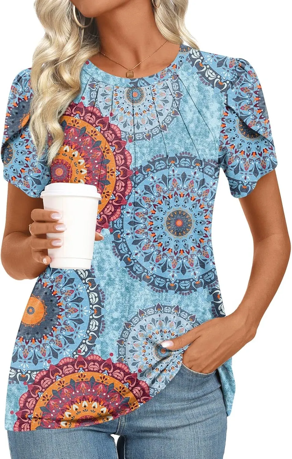 2025 Womens Tops Summer Casual Tunic Short Sleeve Dressy Blouses Trendy Flowy Tshirts M-3XL