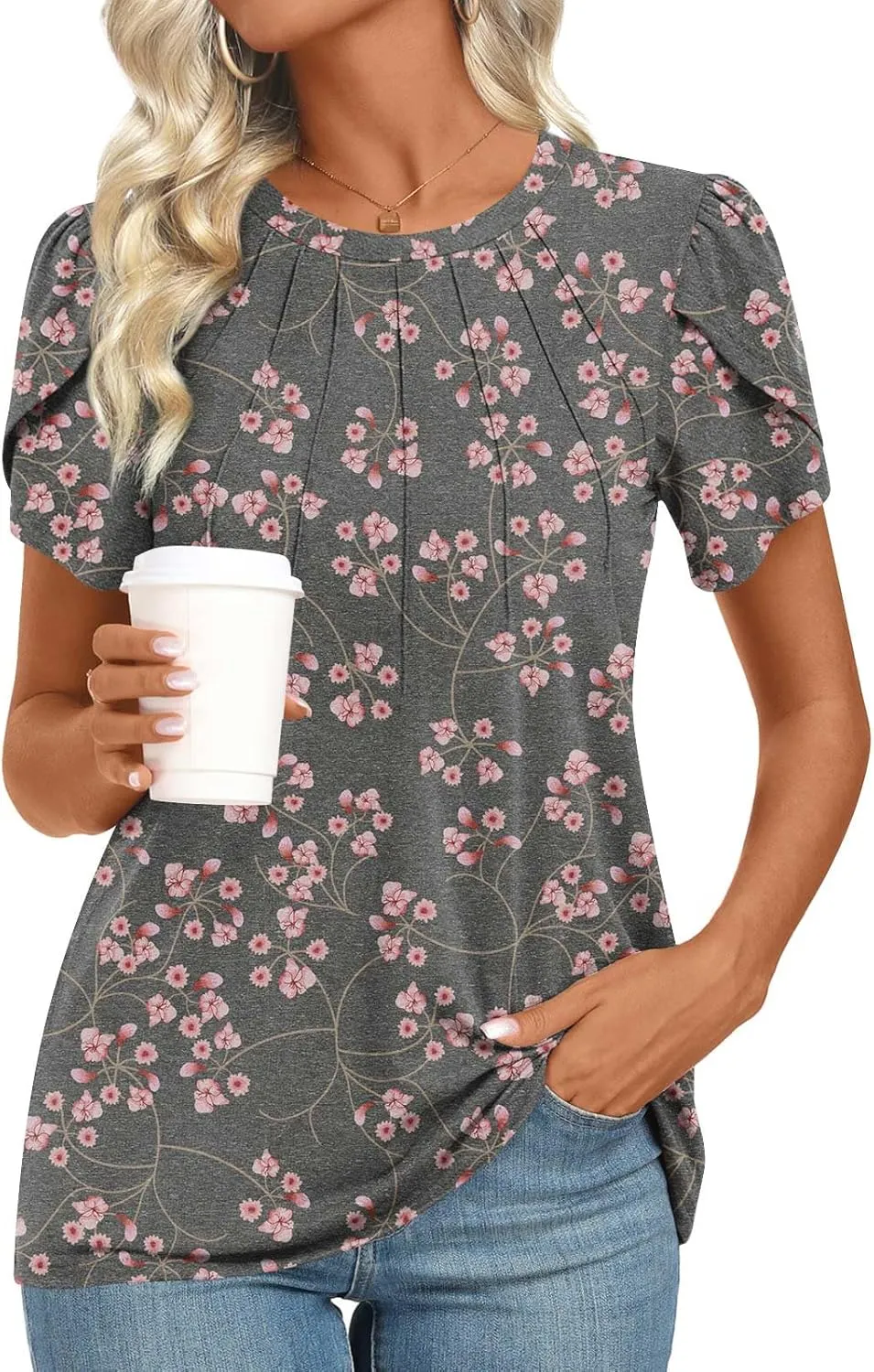 2025 Womens Tops Summer Casual Tunic Short Sleeve Dressy Blouses Trendy Flowy Tshirts M-3XL