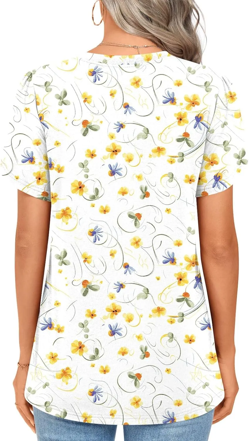 2025 Womens Tops Summer Casual Tunic Short Sleeve Dressy Blouses Trendy Flowy Tshirts M-3XL