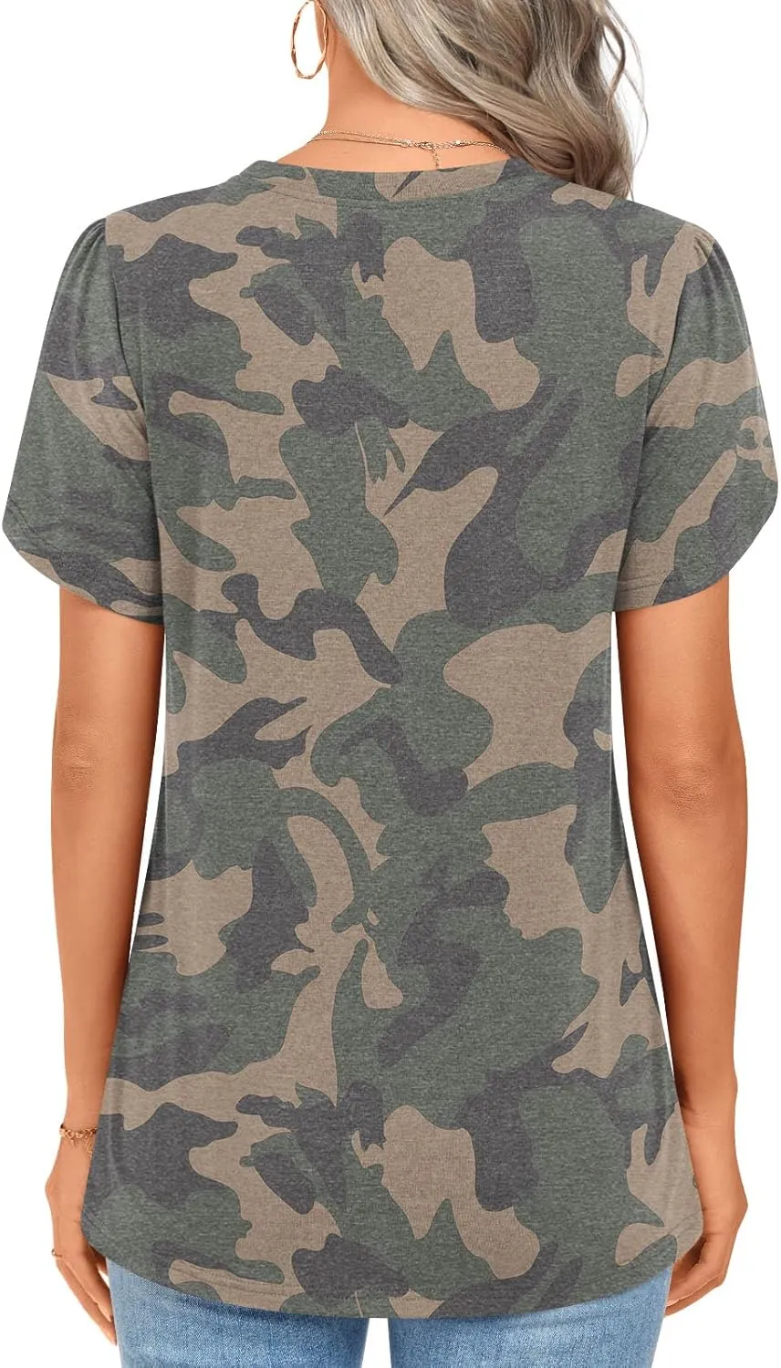 2025 Womens Tops Summer Casual Tunic Short Sleeve Dressy Blouses Trendy Flowy Tshirts M-3XL