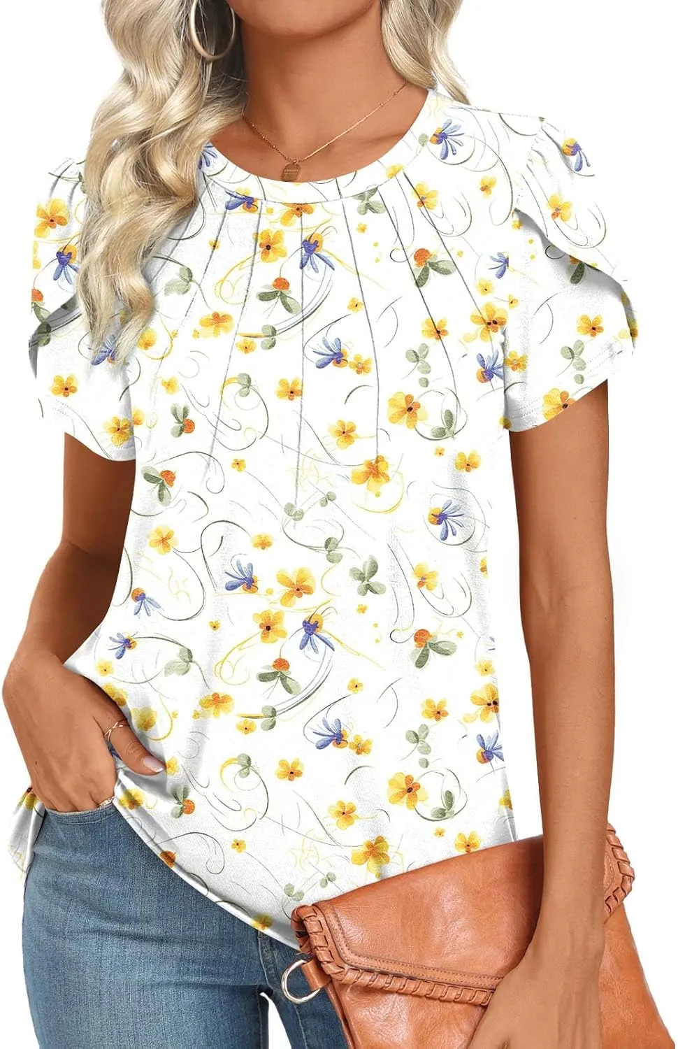 2025 Womens Tops Summer Casual Tunic Short Sleeve Dressy Blouses Trendy Flowy Tshirts M-3XL