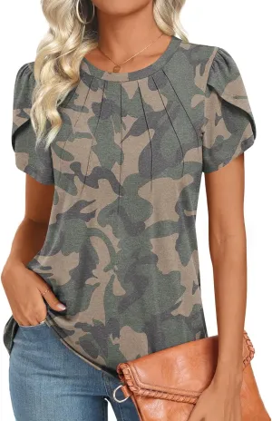 2025 Womens Tops Summer Casual Tunic Short Sleeve Dressy Blouses Trendy Flowy Tshirts M-3XL