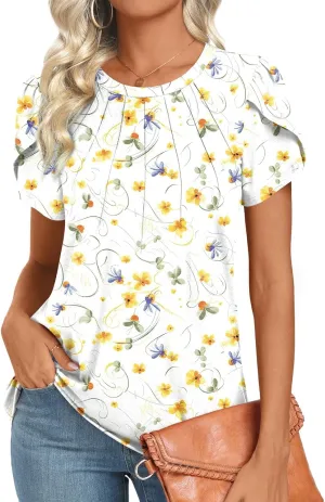 2025 Womens Tops Summer Casual Tunic Short Sleeve Dressy Blouses Trendy Flowy Tshirts M-3XL