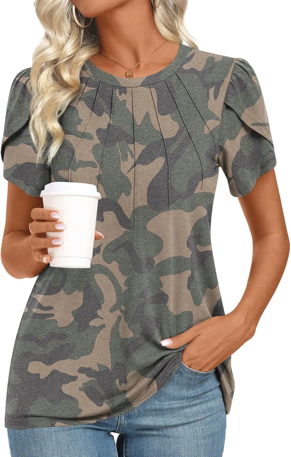 2025 Womens Tops Summer Casual Tunic Short Sleeve Dressy Blouses Trendy Flowy Tshirts M-3XL