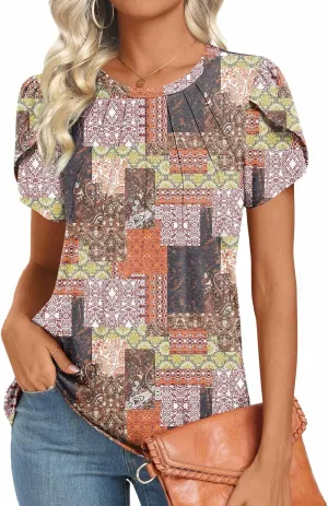 2025 Womens Tops Summer Casual Tunic Short Sleeve Dressy Blouses Trendy Flowy Tshirts M-3XL