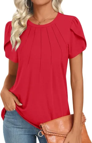2025 Womens Tops Summer Casual Tunic Short Sleeve Dressy Blouses Trendy Flowy Tshirts M-3XL