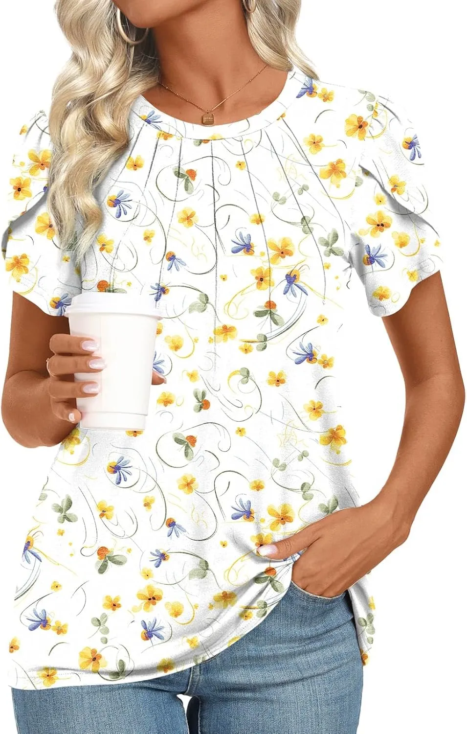 2025 Womens Tops Summer Casual Tunic Short Sleeve Dressy Blouses Trendy Flowy Tshirts M-3XL