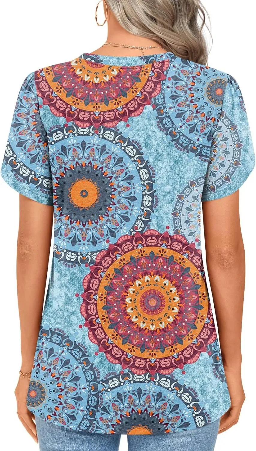 2025 Womens Tops Summer Casual Tunic Short Sleeve Dressy Blouses Trendy Flowy Tshirts M-3XL