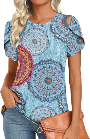 2025 Womens Tops Summer Casual Tunic Short Sleeve Dressy Blouses Trendy Flowy Tshirts M-3XL