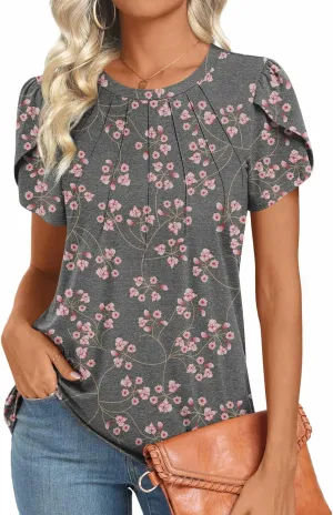 2025 Womens Tops Summer Casual Tunic Short Sleeve Dressy Blouses Trendy Flowy Tshirts M-3XL