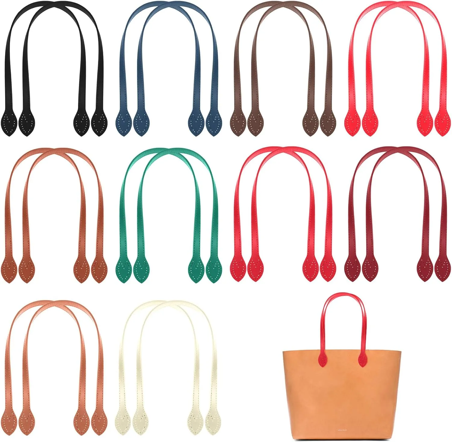 20pcs Leather Purse Straps 23.6" Short Bag Handles with Ear Shape End Holes Bag Making Supplies Crocheted DIY Wallet Hardware Accessories Organize for Tote Making Repairing