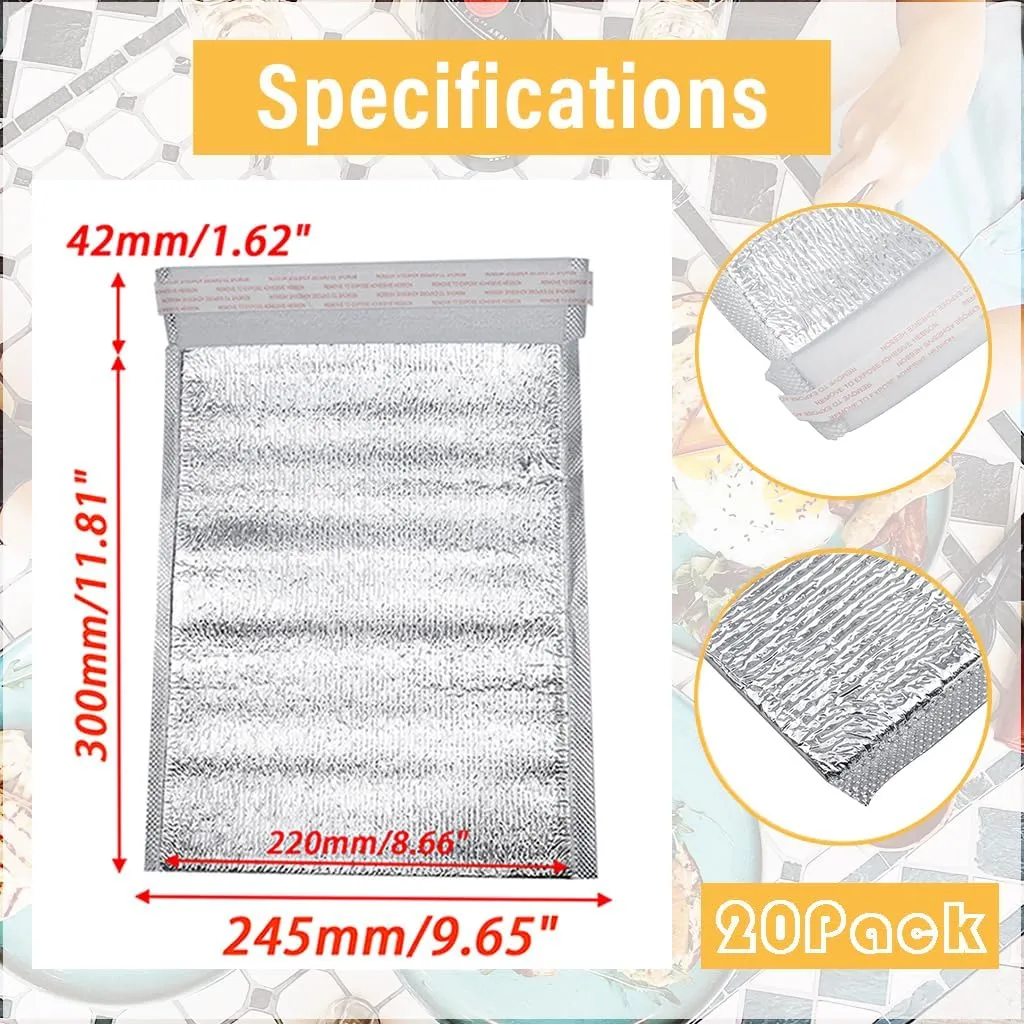 20Pcs Self-Seal Thermal Bubble Mailers 8.5 x 11 Inches Cold Insulated Foil Shipping Bags Waterproof Metallic Bags Food Takeout Bag
