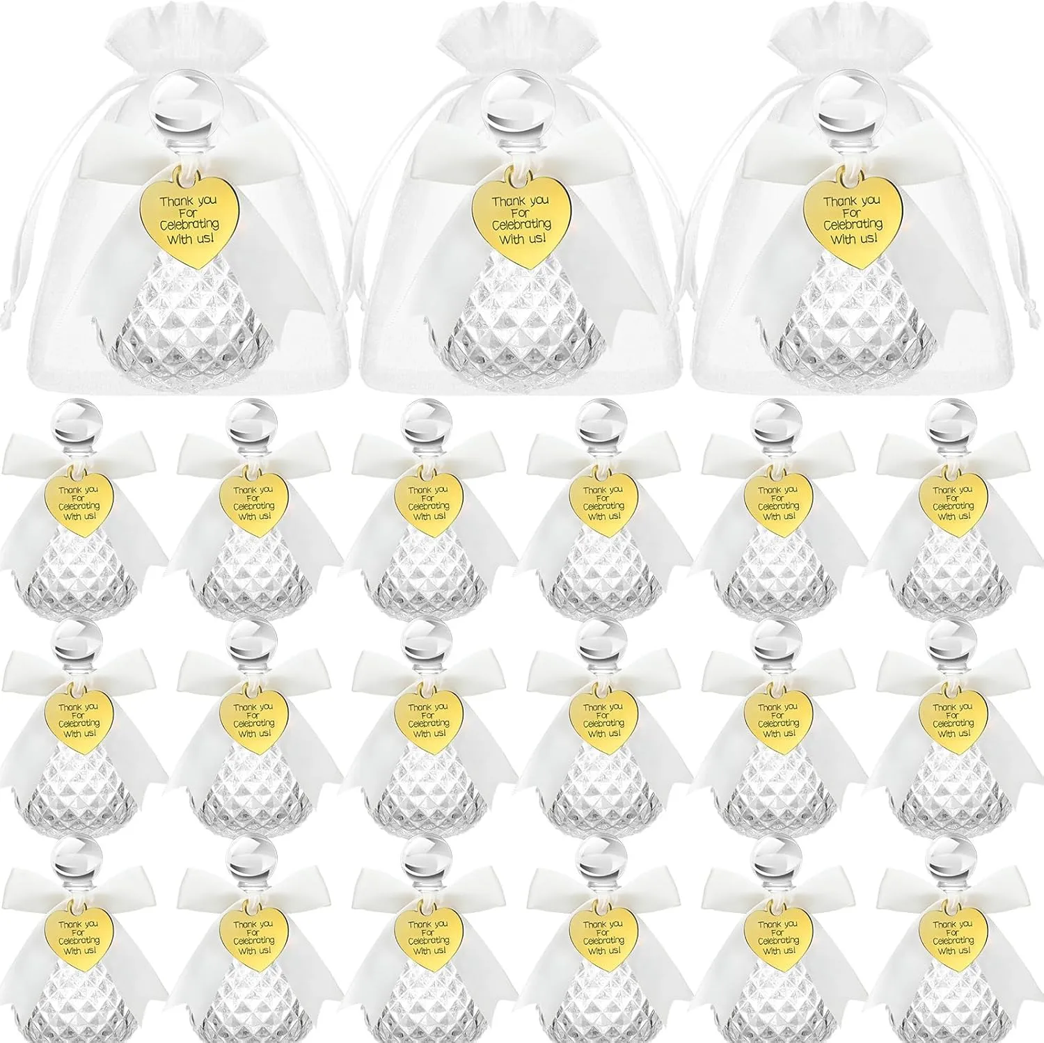 24 Sets Holy Water Bottles 100ml Catholic Christian Glass Bottles with Heart Lapel Pins Organza Bags and White Ribbon Holy Water Container for Church Wedding Baptism Party Favors Gift