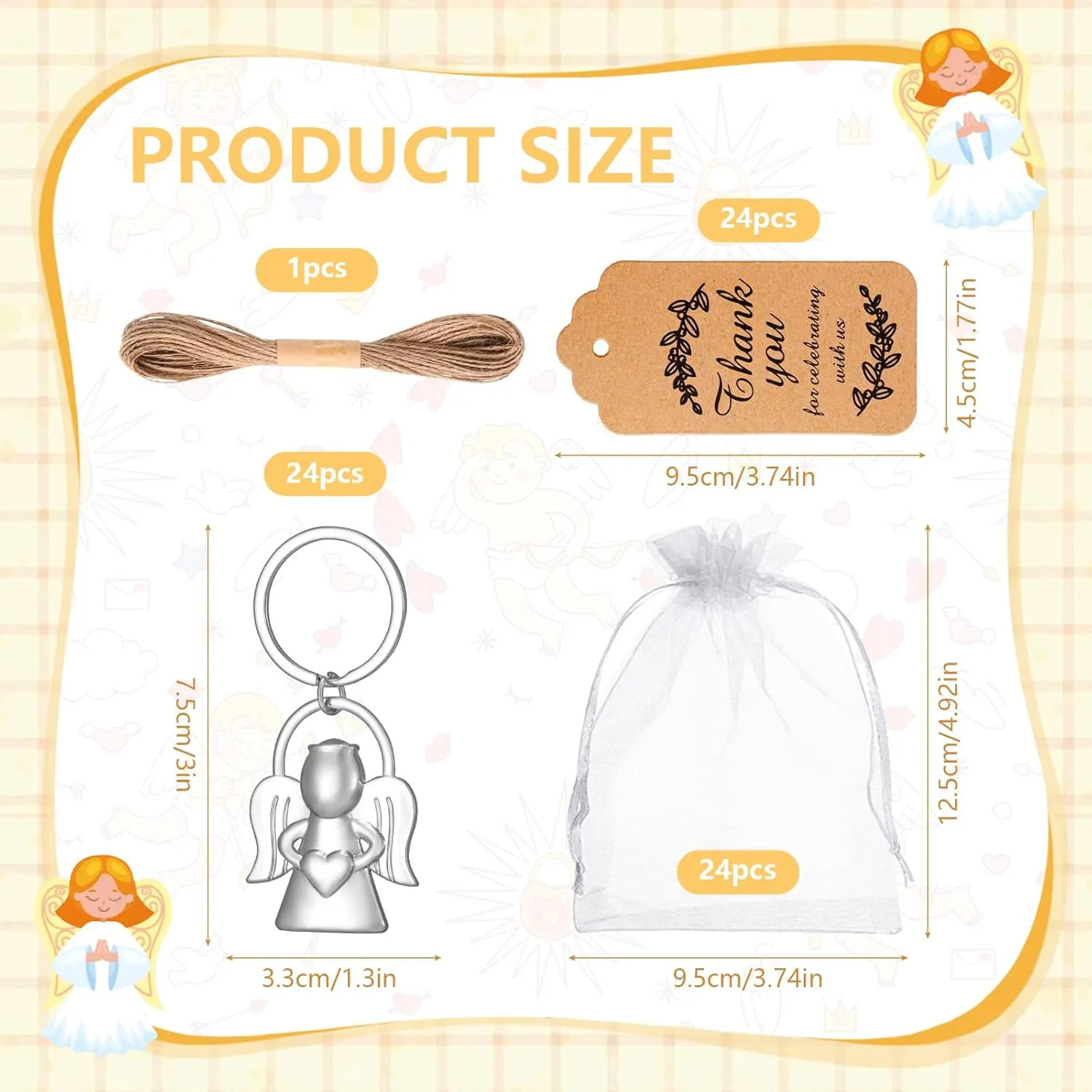 24Pcs Angel Designed keychains Baby Shower Party Favors for Guests