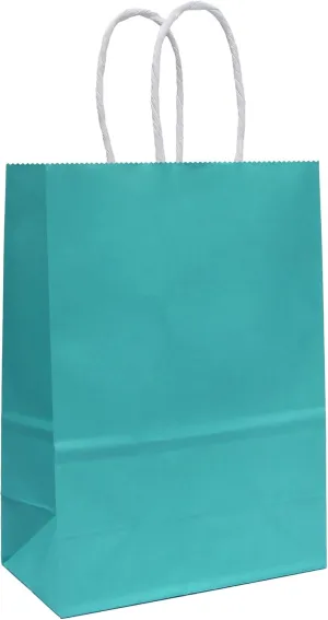 25 PCS Small Gift Bags Teal Blue Kraft Paper Bags Turquoise Gift Bags with Handles for Party Favors (8.2 x 6 x 3.1 In)