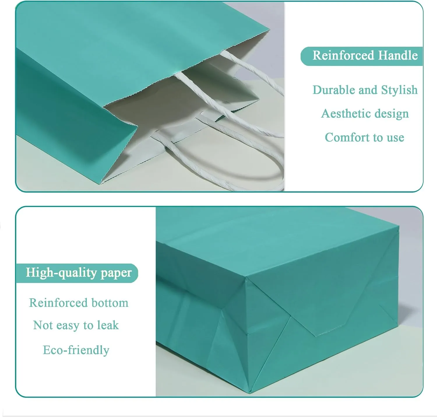 25 PCS Small Gift Bags Teal Blue Kraft Paper Bags Turquoise Gift Bags with Handles for Party Favors (8.2 x 6 x 3.1 In)