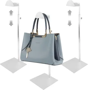 3 Pack Purse Display Stand Silver, Stainless Steel Handbag Rack Display Stand Adjustable, Single Hanging Hook Purse Stand for Display Store (13.7-24.4 Inch)